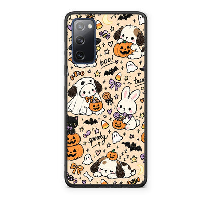 Θήκη Samsung Galaxy S20 FE Halloween Puppies and Friends on Cream από τη Smartfits με σχέδιο στο πίσω μέρος και μαύρο περίβλημα | Samsung Galaxy S20 FE Halloween Puppies and Friends on Cream case with colorful back and black bezels