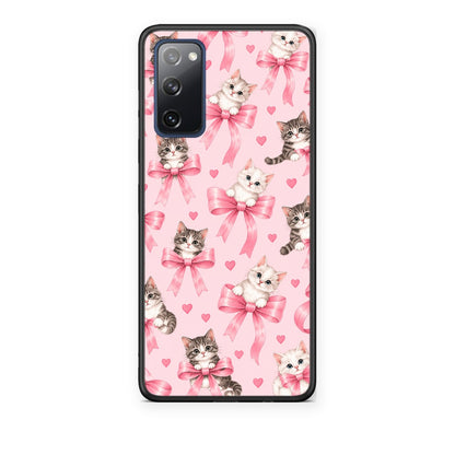 Θήκη Samsung Galaxy S20 FE Kittens and Pink Bows on Pink από τη Smartfits με σχέδιο στο πίσω μέρος και μαύρο περίβλημα | Samsung Galaxy S20 FE Kittens and Pink Bows on Pink case with colorful back and black bezels