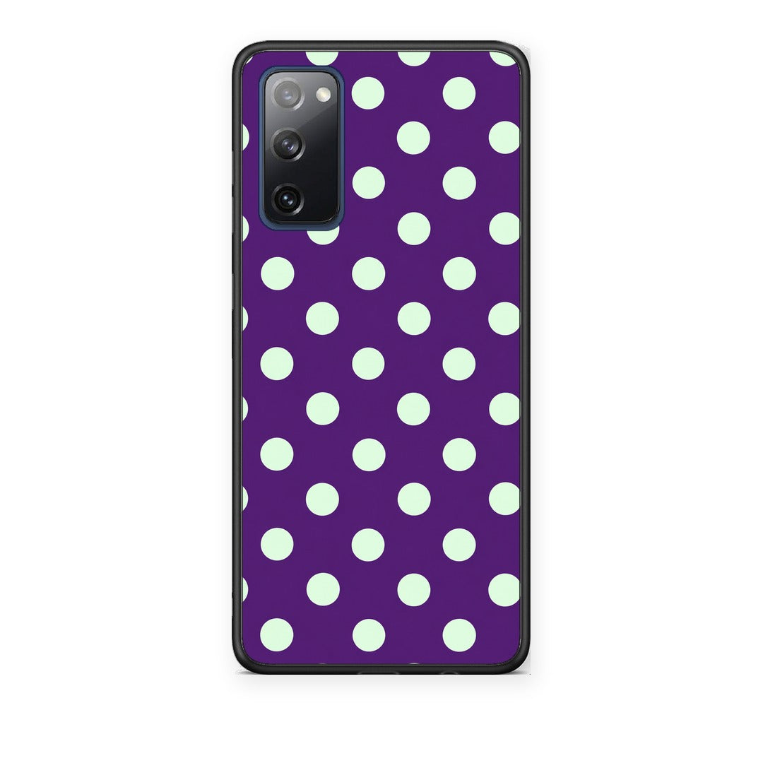 Θήκη Samsung Galaxy S20 FE Mint Polka Dots on Purple από τη Smartfits με σχέδιο στο πίσω μέρος και μαύρο περίβλημα | Samsung Galaxy S20 FE Mint Polka Dots on Purple case with colorful back and black bezels