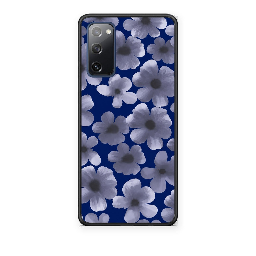 Θήκη Samsung Galaxy S20 FE Pale Blue Flowers on Navy από τη Smartfits με σχέδιο στο πίσω μέρος και μαύρο περίβλημα | Samsung Galaxy S20 FE Pale Blue Flowers on Navy case with colorful back and black bezels