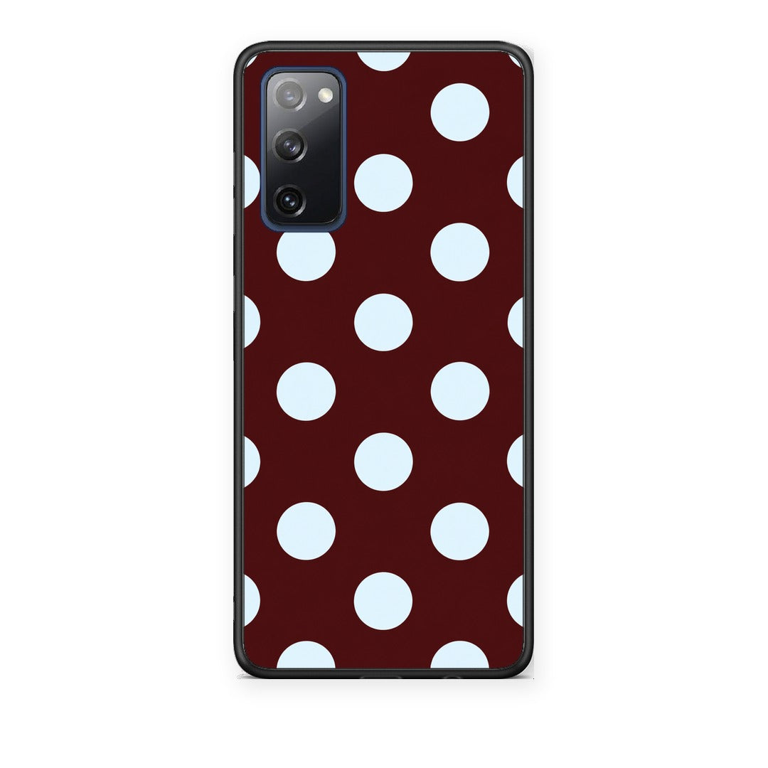 Θήκη Samsung Galaxy S20 FE Pale Blue Large Polka Dots on Burgundy από τη Smartfits με σχέδιο στο πίσω μέρος και μαύρο περίβλημα | Samsung Galaxy S20 FE Pale Blue Large Polka Dots on Burgundy case with colorful back and black bezels