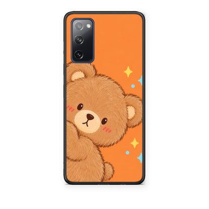 Θήκη Samsung Galaxy S20 FE Peekaboo Teddy on Orange από τη Smartfits με σχέδιο στο πίσω μέρος και μαύρο περίβλημα | Samsung Galaxy S20 FE Peekaboo Teddy on Orange case with colorful back and black bezels