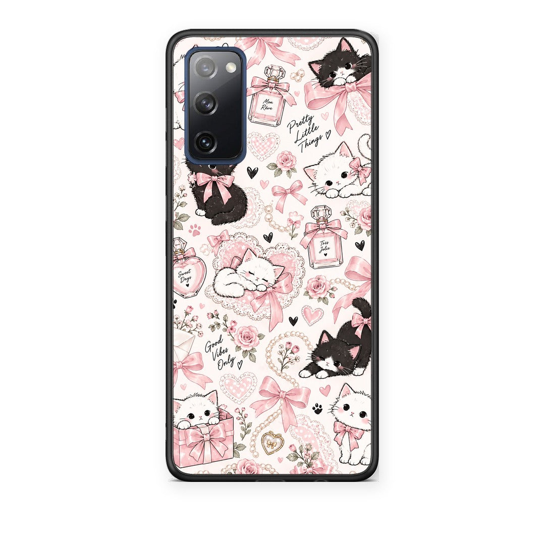 Θήκη Samsung Galaxy S20 FE Pink Bows and Kittens Collage από τη Smartfits με σχέδιο στο πίσω μέρος και μαύρο περίβλημα | Samsung Galaxy S20 FE Pink Bows and Kittens Collage case with colorful back and black bezels