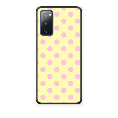Θήκη Samsung Galaxy S20 FE Pink Polka Dots on Yellow από τη Smartfits με σχέδιο στο πίσω μέρος και μαύρο περίβλημα | Samsung Galaxy S20 FE Pink Polka Dots on Yellow case with colorful back and black bezels