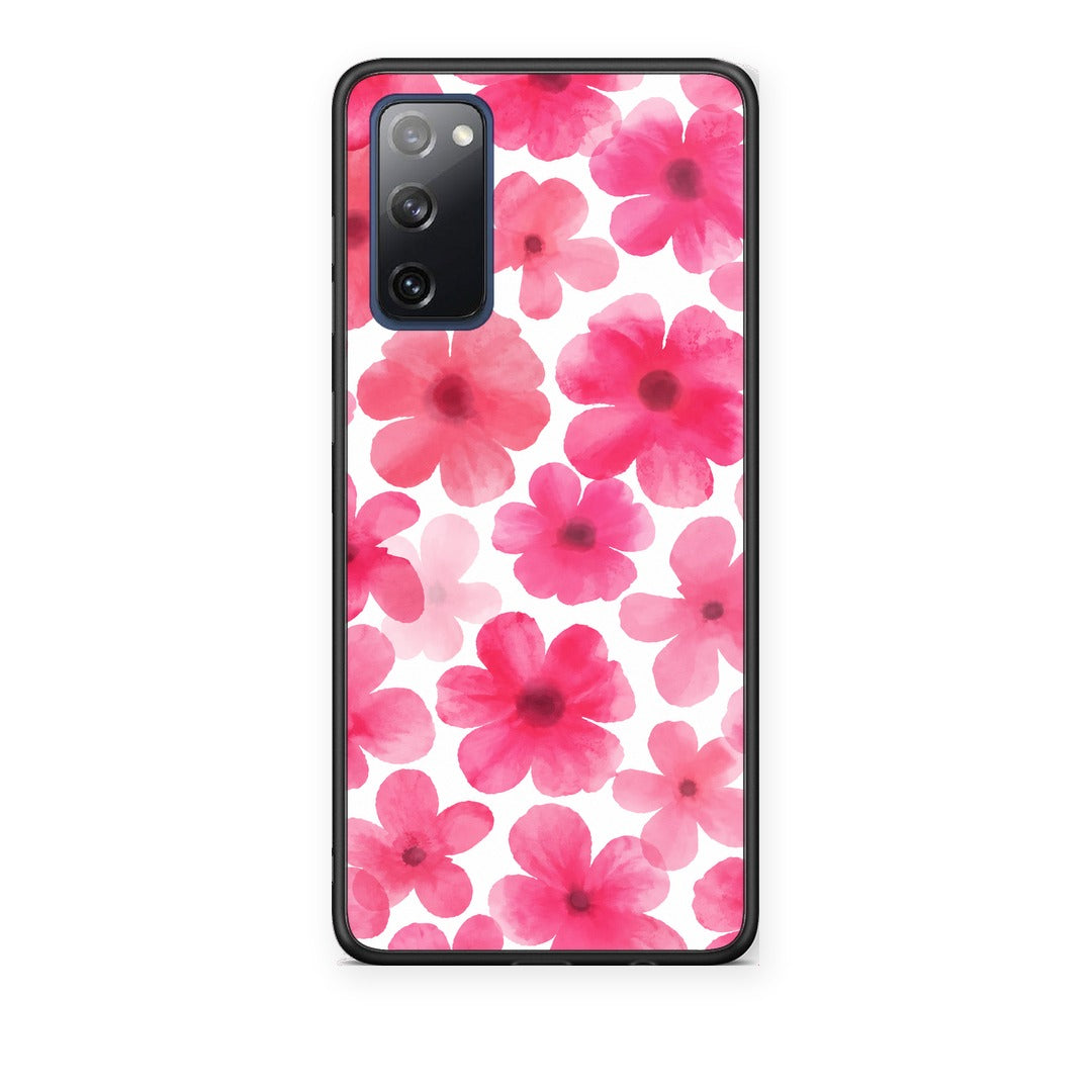 Θήκη Samsung Galaxy S20 FE Pink Watercolour Flowers on White από τη Smartfits με σχέδιο στο πίσω μέρος και μαύρο περίβλημα | Samsung Galaxy S20 FE Pink Watercolour Flowers on White case with colorful back and black bezels