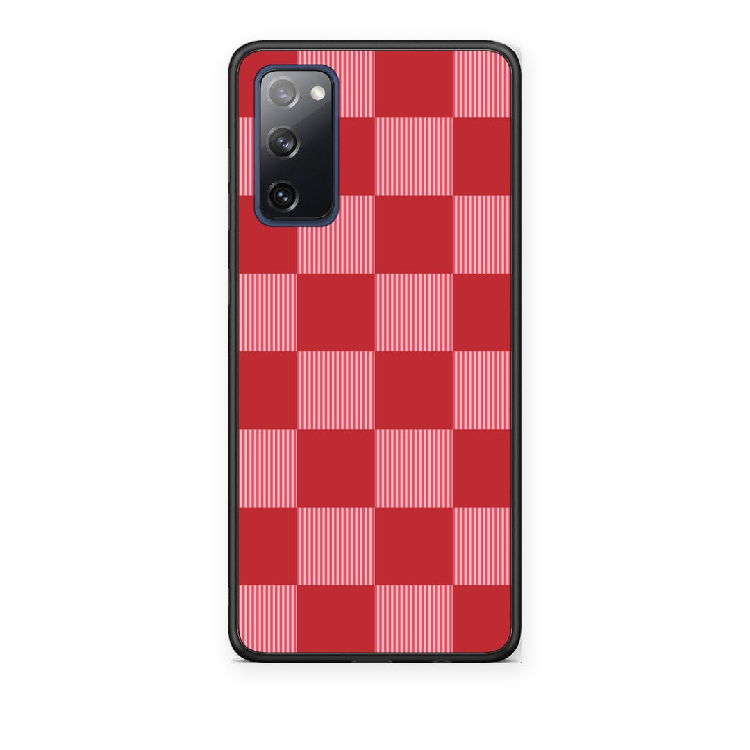 Θήκη Samsung Galaxy S20 FE Red and Pink Striped Checks από τη Smartfits με σχέδιο στο πίσω μέρος και μαύρο περίβλημα | Samsung Galaxy S20 FE Red and Pink Striped Checks case with colorful back and black bezels