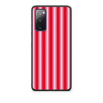 Θήκη Samsung Galaxy S20 FE Red and Pink Vertical Pinstripes από τη Smartfits με σχέδιο στο πίσω μέρος και μαύρο περίβλημα | Samsung Galaxy S20 FE Red and Pink Vertical Pinstripes case with colorful back and black bezels