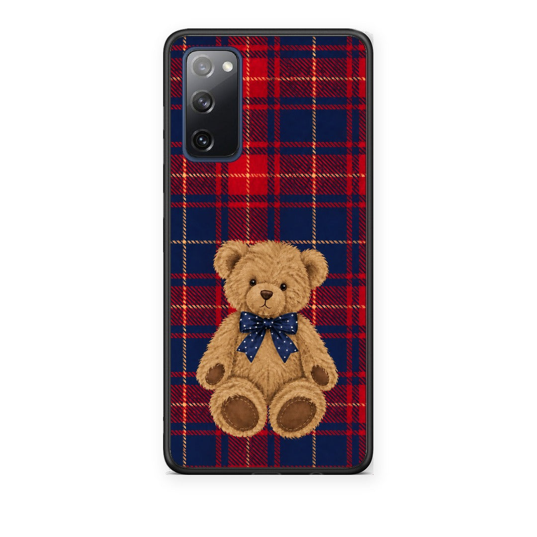 Θήκη Samsung Galaxy S20 FE Teddy Bear on Red and Navy Tartan από τη Smartfits με σχέδιο στο πίσω μέρος και μαύρο περίβλημα | Samsung Galaxy S20 FE Teddy Bear on Red and Navy Tartan case with colorful back and black bezels