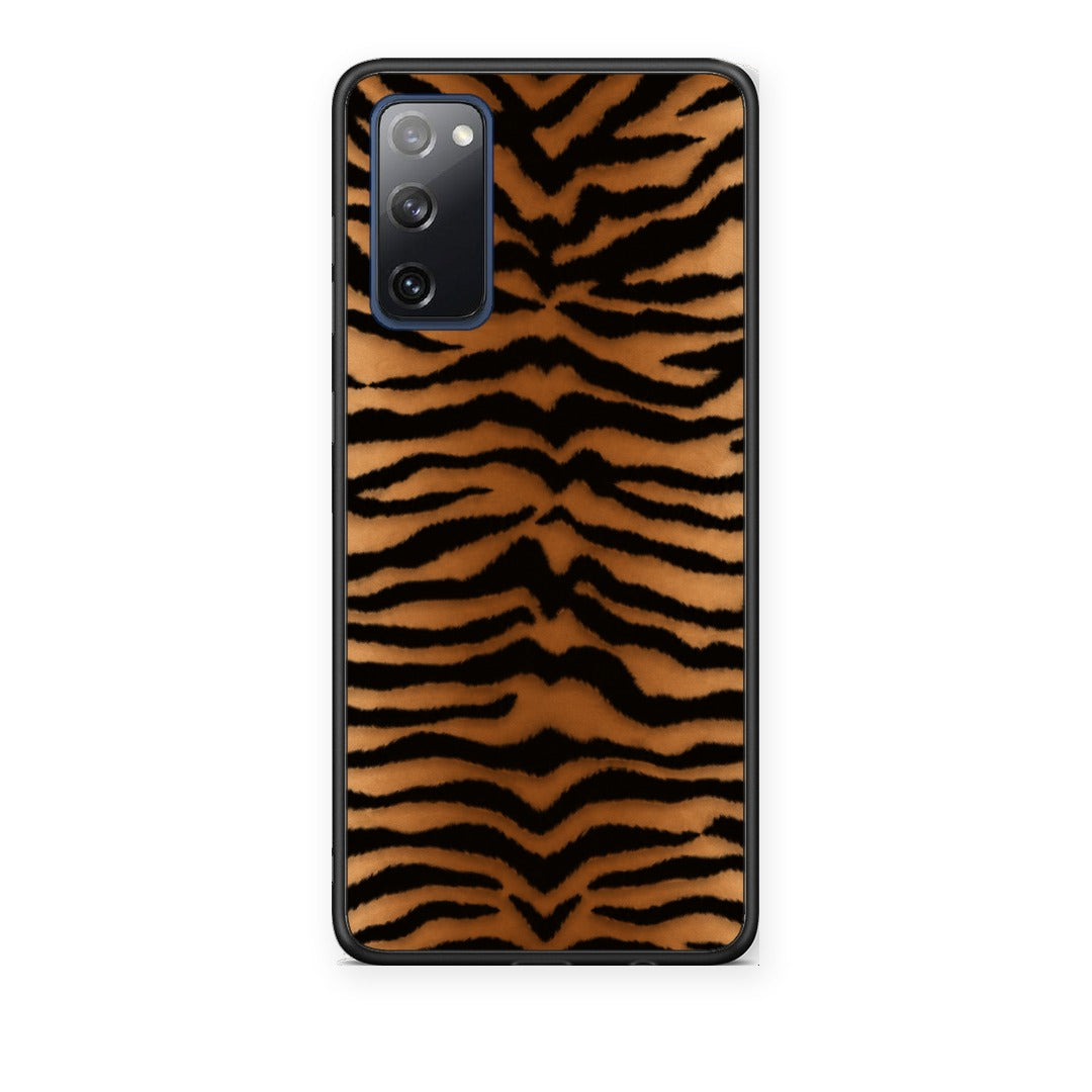 Θήκη Samsung Galaxy S20 FE Tiger Print Orange and Black από τη Smartfits με σχέδιο στο πίσω μέρος και μαύρο περίβλημα | Samsung Galaxy S20 FE Tiger Print Orange and Black case with colorful back and black bezels