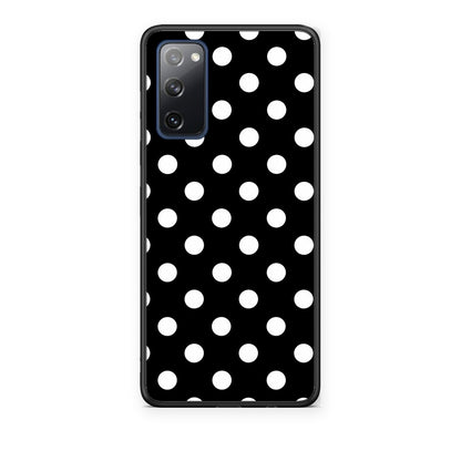 Θήκη Samsung Galaxy S20 FE White Polka Dots on Black από τη Smartfits με σχέδιο στο πίσω μέρος και μαύρο περίβλημα | Samsung Galaxy S20 FE White Polka Dots on Black case with colorful back and black bezels