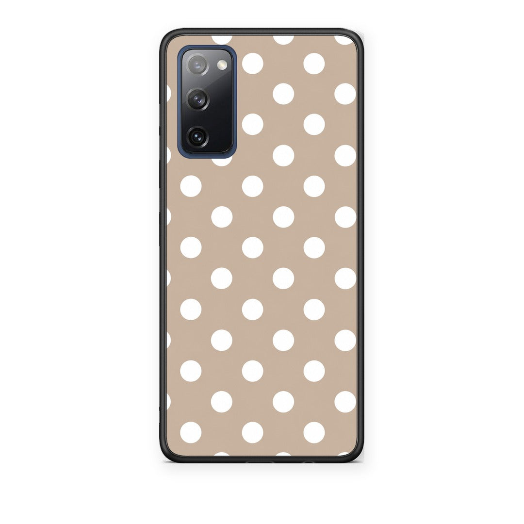 Θήκη Samsung Galaxy S20 FE White Polka Dots on Taupe από τη Smartfits με σχέδιο στο πίσω μέρος και μαύρο περίβλημα | Samsung Galaxy S20 FE White Polka Dots on Taupe case with colorful back and black bezels