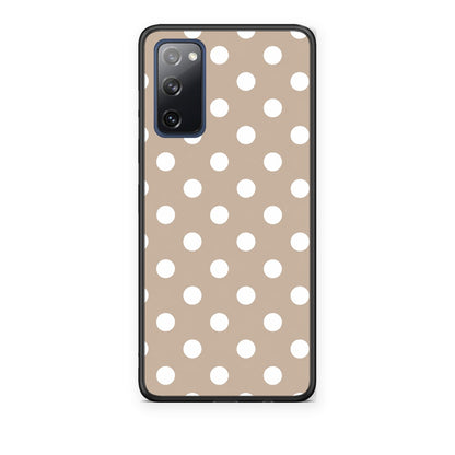 Θήκη Samsung Galaxy S20 FE White Polka Dots on Taupe από τη Smartfits με σχέδιο στο πίσω μέρος και μαύρο περίβλημα | Samsung Galaxy S20 FE White Polka Dots on Taupe case with colorful back and black bezels