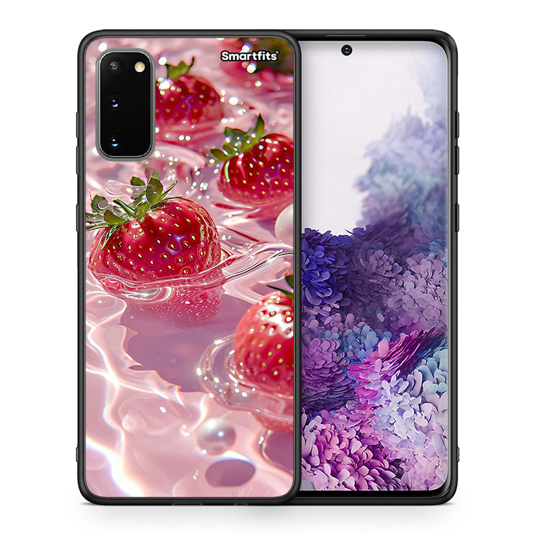 Θήκη Samsung S20 Juicy Strawberries από τη Smartfits με σχέδιο στο πίσω μέρος και μαύρο περίβλημα | Samsung S20 Juicy Strawberries case with colorful back and black bezels