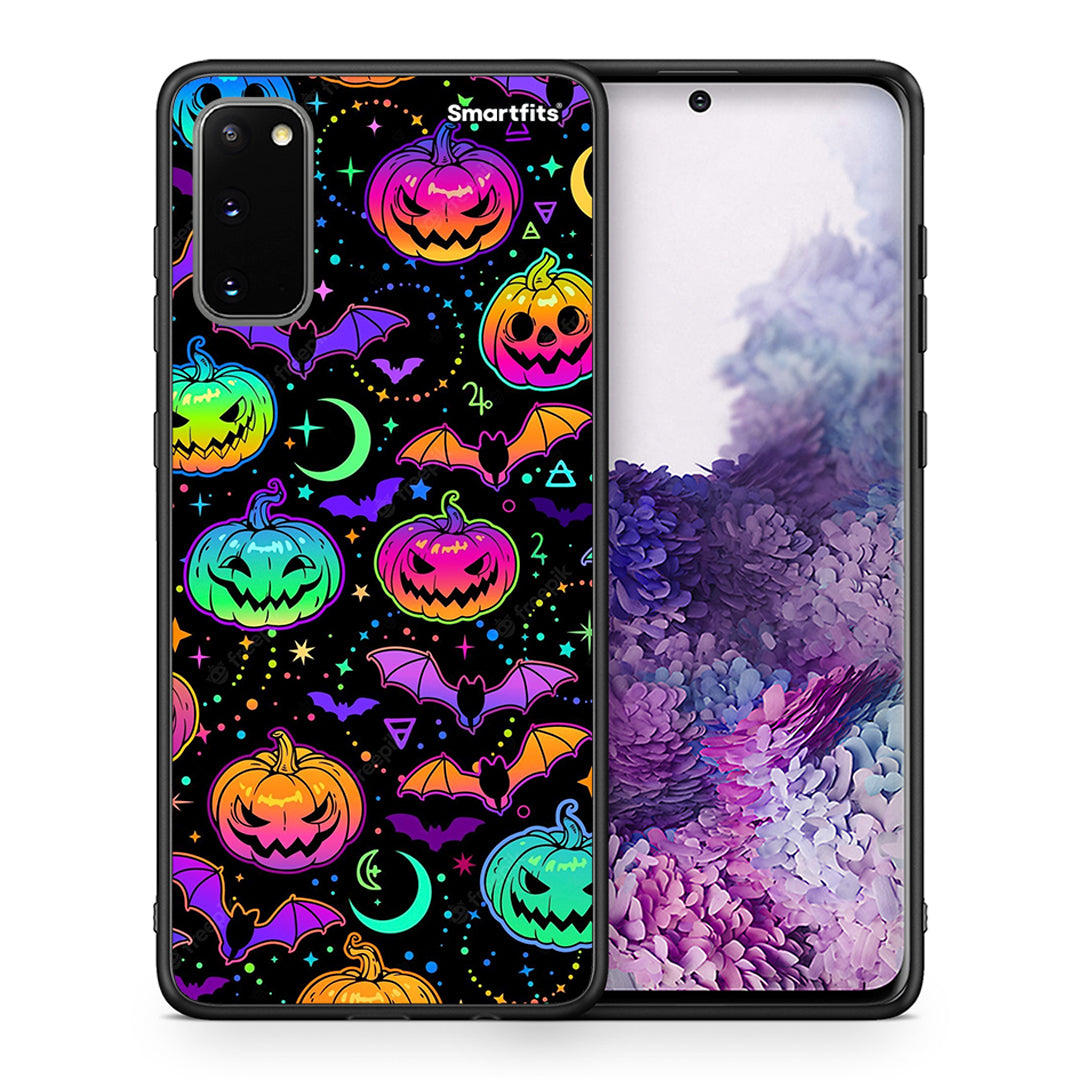 Θήκη Samsung S20 Neon Halloween από τη Smartfits με σχέδιο στο πίσω μέρος και μαύρο περίβλημα | Samsung S20 Neon Halloween case with colorful back and black bezels