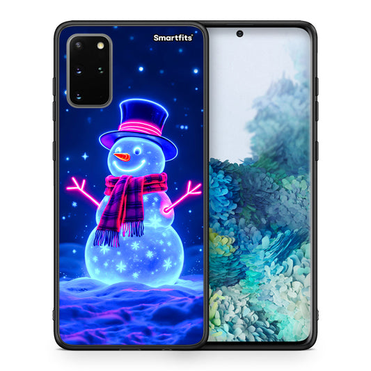 Θήκη Samsung S20 Plus Christmas Neon Snowman από τη Smartfits με σχέδιο στο πίσω μέρος και μαύρο περίβλημα | Samsung S20 Plus Christmas Neon Snowman case with colorful back and black bezels