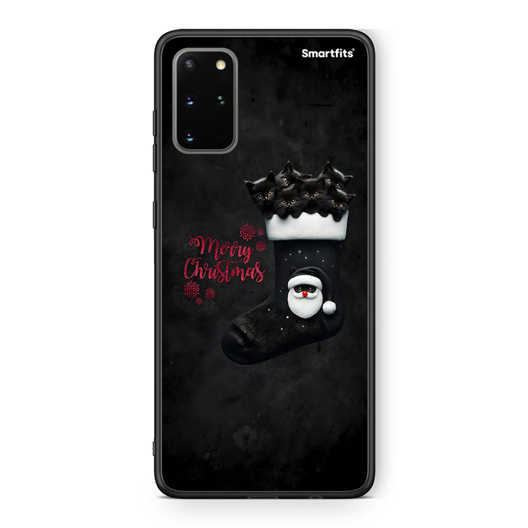 Samsung S20 Plus Merry Cat Christmas θήκη από τη Smartfits με σχέδιο στο πίσω μέρος και μαύρο περίβλημα | Smartphone case with colorful back and black bezels by Smartfits