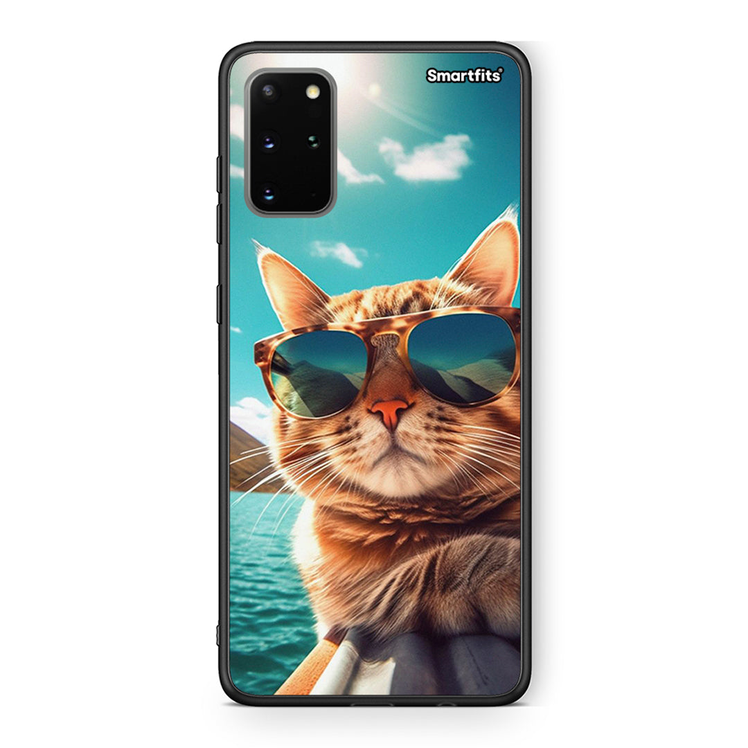 Samsung S20 Plus Summer Cat θήκη από τη Smartfits με σχέδιο στο πίσω μέρος και μαύρο περίβλημα | Smartphone case with colorful back and black bezels by Smartfits