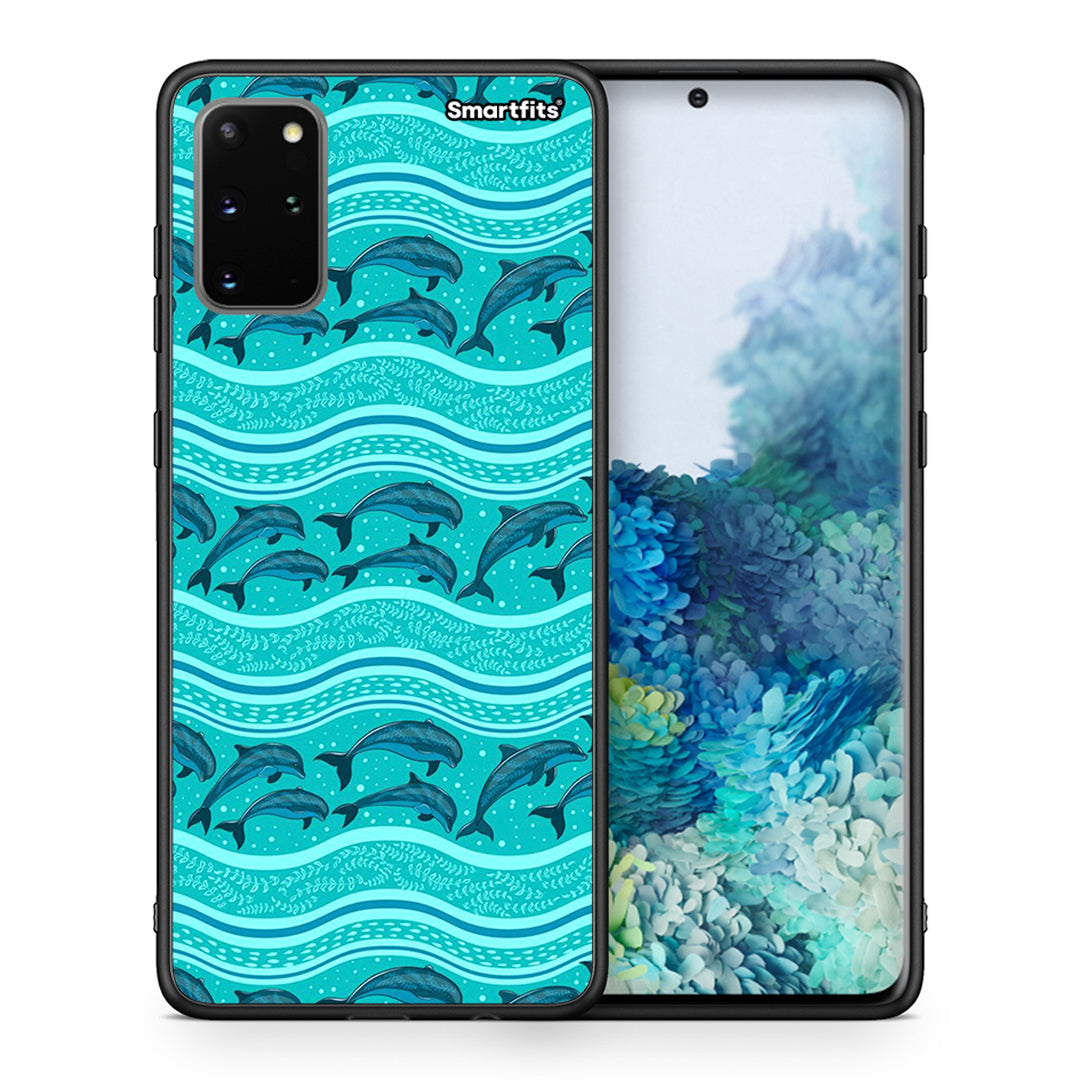 Θήκη Samsung S20 Plus Swimming Dolphins από τη Smartfits με σχέδιο στο πίσω μέρος και μαύρο περίβλημα | Samsung S20 Plus Swimming Dolphins case with colorful back and black bezels