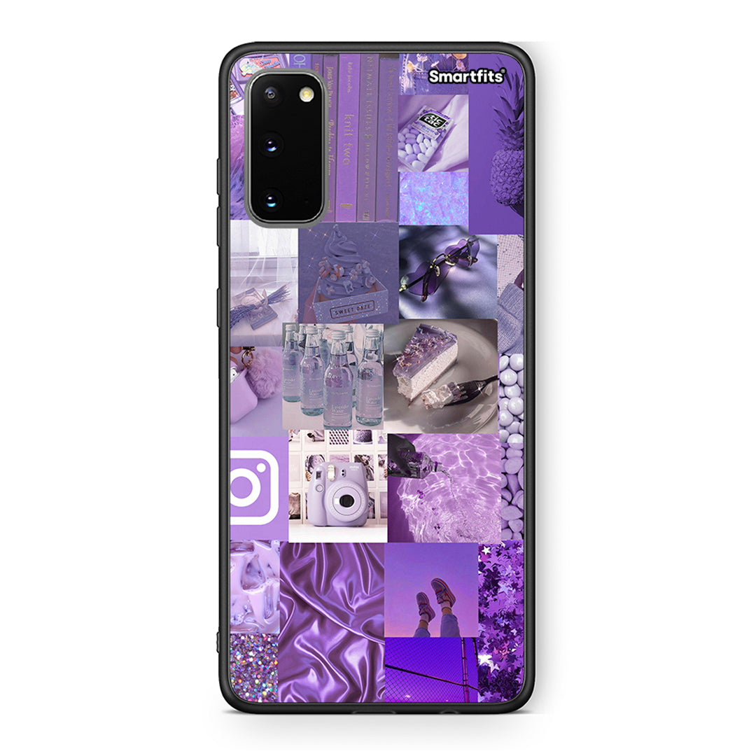 Samsung S20 Purple Aesthetic Collage θήκη από τη Smartfits με σχέδιο στο πίσω μέρος και μαύρο περίβλημα | Smartphone case with colorful back and black bezels by Smartfits