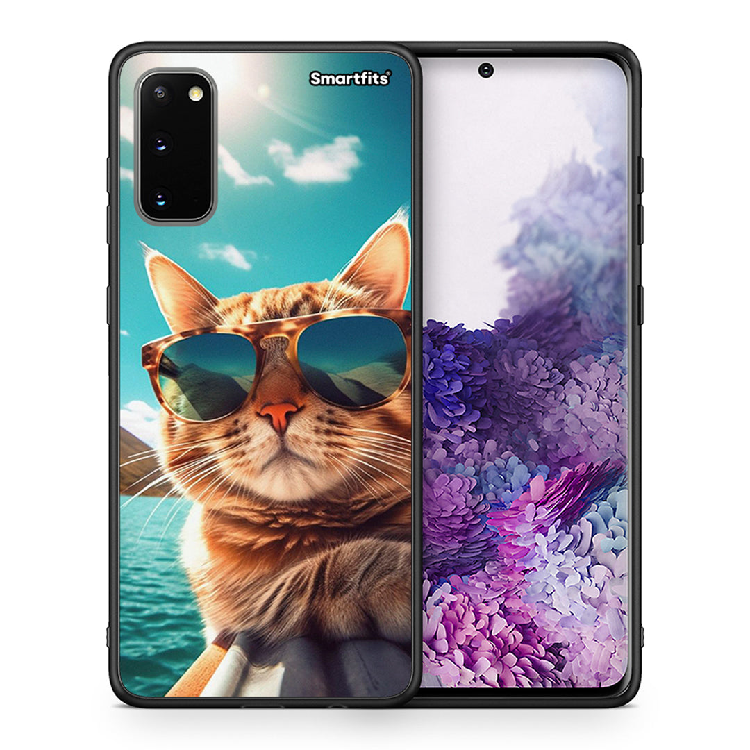 Θήκη Samsung S20 Summer Cat από τη Smartfits με σχέδιο στο πίσω μέρος και μαύρο περίβλημα | Samsung S20 Summer Cat case with colorful back and black bezels