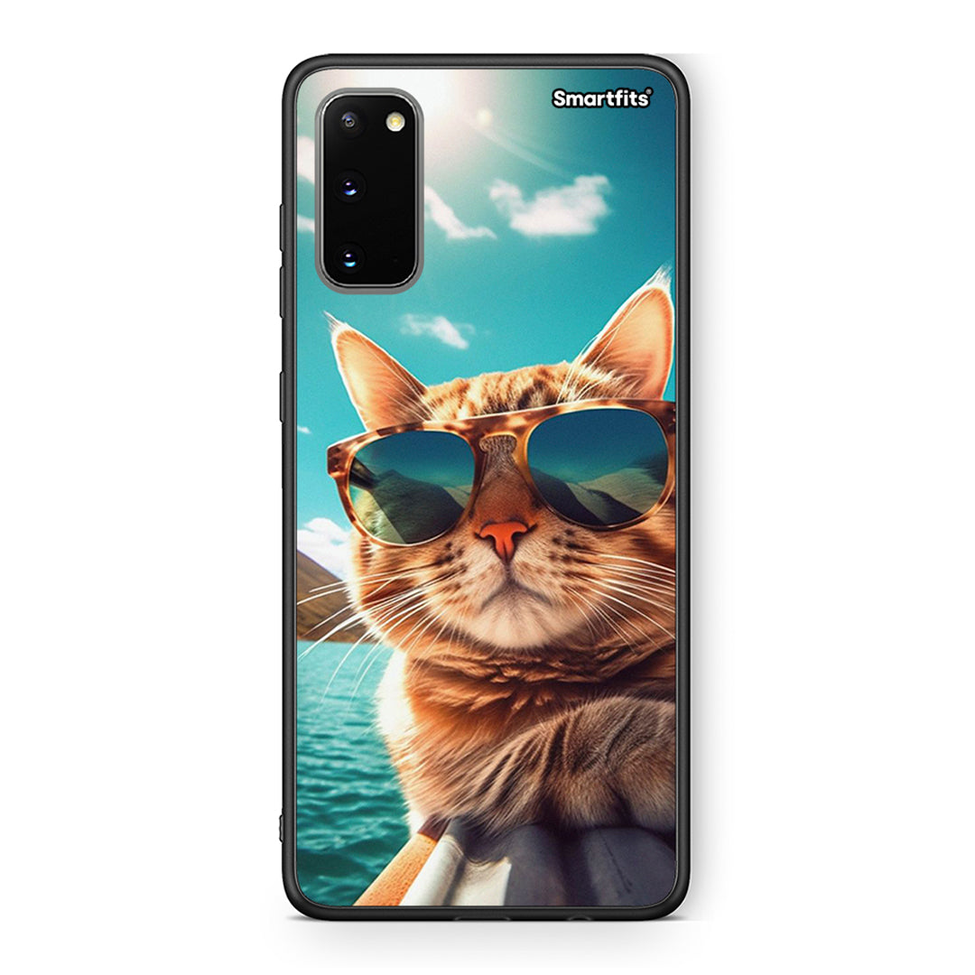 Samsung S20 Summer Cat θήκη από τη Smartfits με σχέδιο στο πίσω μέρος και μαύρο περίβλημα | Smartphone case with colorful back and black bezels by Smartfits