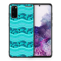 Thumbnail for Θήκη Samsung S20 Swimming Dolphins από τη Smartfits με σχέδιο στο πίσω μέρος και μαύρο περίβλημα | Samsung S20 Swimming Dolphins case with colorful back and black bezels