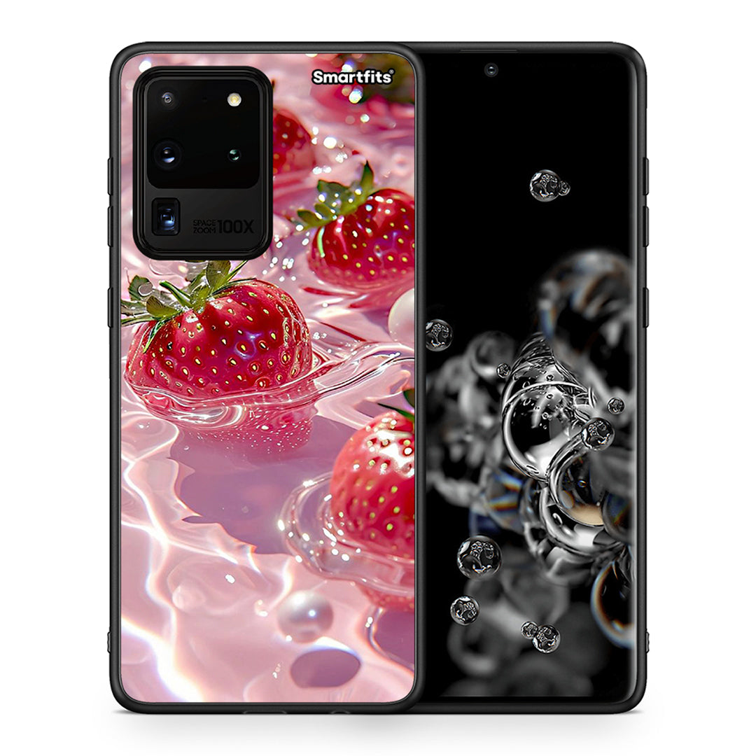Θήκη Samsung S20 Ultra Juicy Strawberries από τη Smartfits με σχέδιο στο πίσω μέρος και μαύρο περίβλημα | Samsung S20 Ultra Juicy Strawberries case with colorful back and black bezels