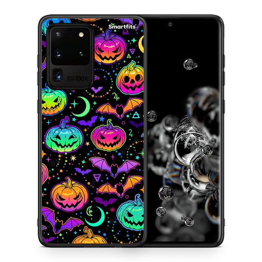 Θήκη Samsung S20 Ultra Neon Halloween από τη Smartfits με σχέδιο στο πίσω μέρος και μαύρο περίβλημα | Samsung S20 Ultra Neon Halloween case with colorful back and black bezels