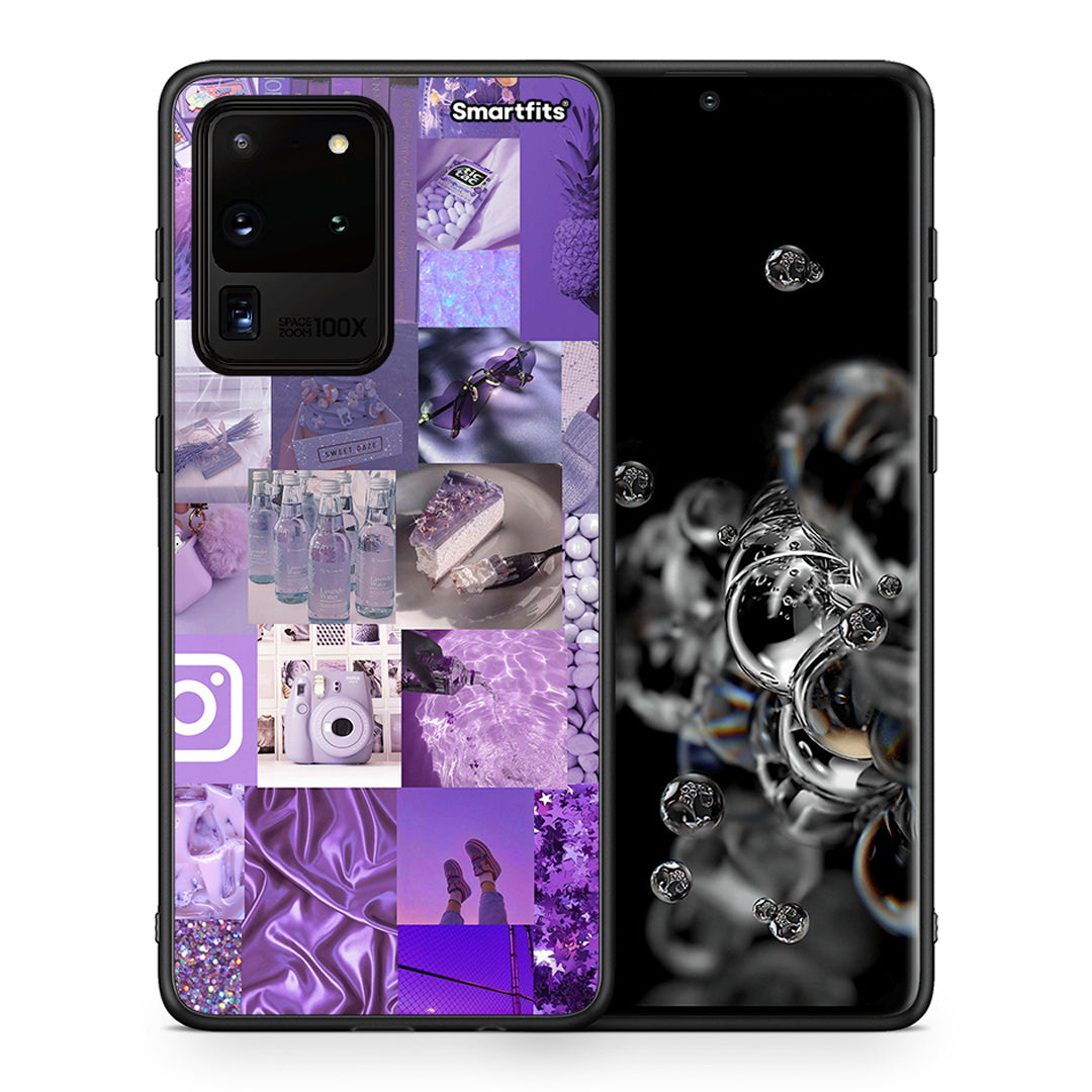 Θήκη Samsung S20 Ultra Purple Aesthetic Collage από τη Smartfits με σχέδιο στο πίσω μέρος και μαύρο περίβλημα | Samsung S20 Ultra Purple Aesthetic Collage case with colorful back and black bezels