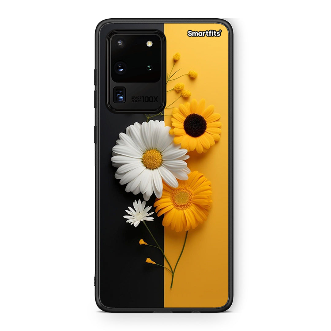Samsung S20 Ultra Yellow Daisies θήκη από τη Smartfits με σχέδιο στο πίσω μέρος και μαύρο περίβλημα | Smartphone case with colorful back and black bezels by Smartfits