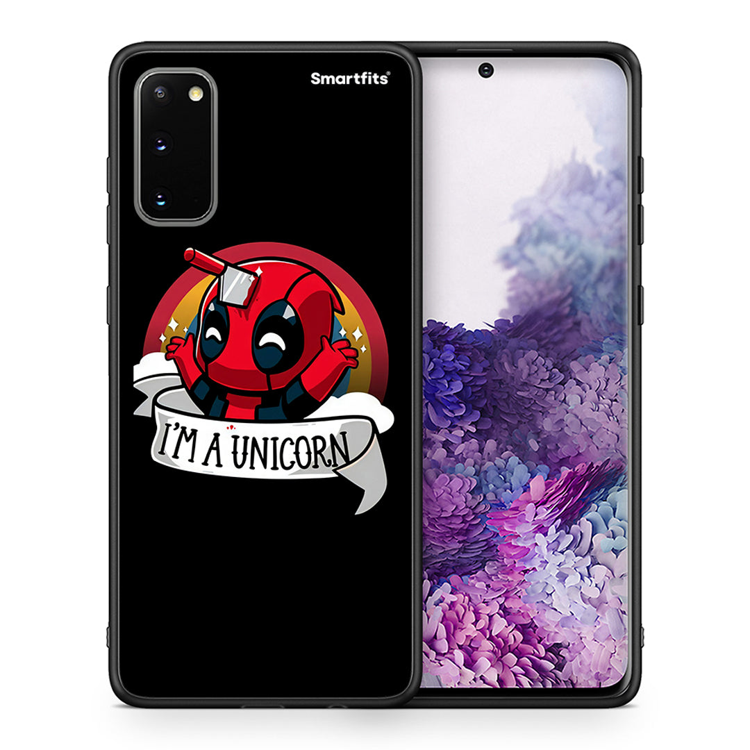 Θήκη Samsung S20 Unicorn Deadpool από τη Smartfits με σχέδιο στο πίσω μέρος και μαύρο περίβλημα | Samsung S20 Unicorn Deadpool case with colorful back and black bezels