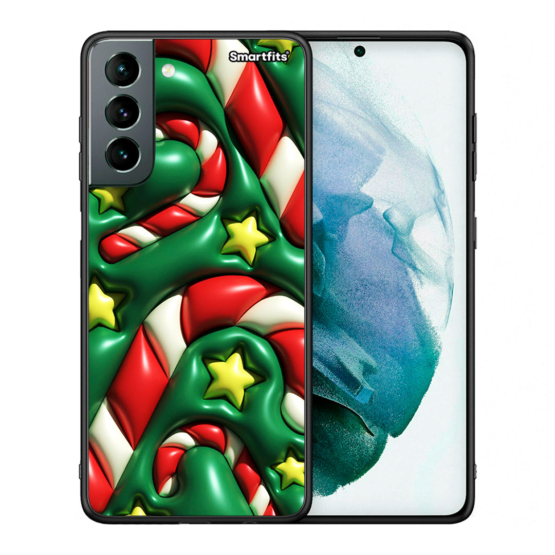 Θήκη Samsung S21 Christmas Bubbles από τη Smartfits με σχέδιο στο πίσω μέρος και μαύρο περίβλημα | Samsung S21 Christmas Bubbles case with colorful back and black bezels