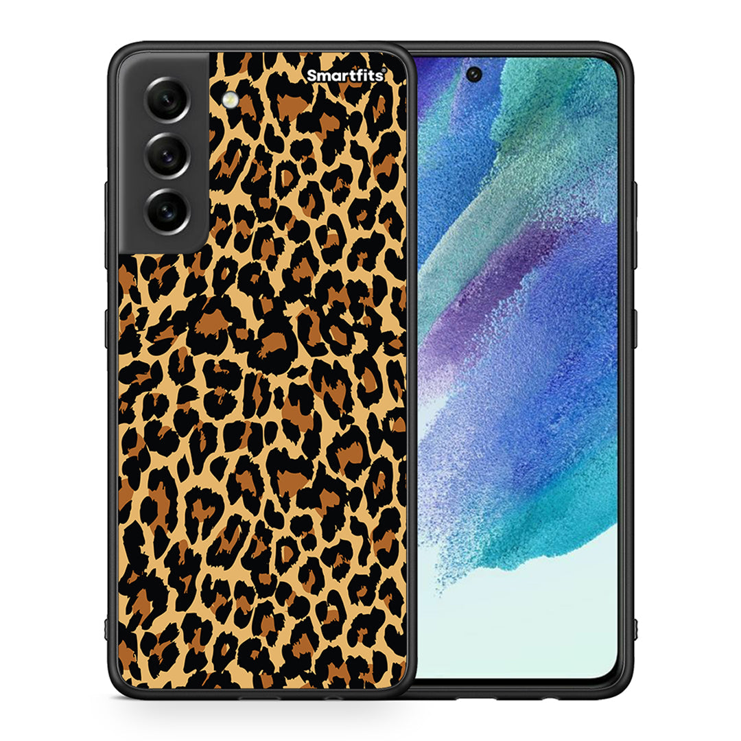 Θήκη Samsung S21 FE Leopard Animal από τη Smartfits με σχέδιο στο πίσω μέρος και μαύρο περίβλημα | Samsung S21 FE Leopard Animal case with colorful back and black bezels