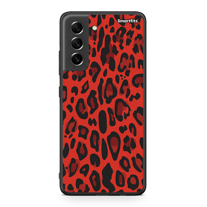 4 - Samsung S21 FE Red Leopard Animal case, cover, bumper