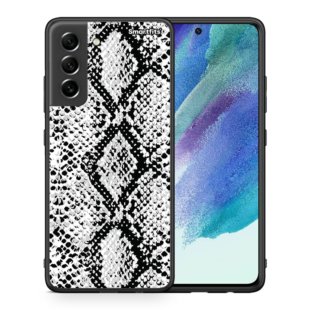 Θήκη Samsung S21 FE White Snake Animal από τη Smartfits με σχέδιο στο πίσω μέρος και μαύρο περίβλημα | Samsung S21 FE White Snake Animal case with colorful back and black bezels