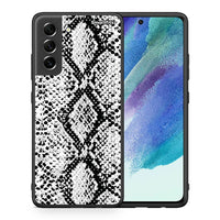Thumbnail for Θήκη Samsung S21 FE White Snake Animal από τη Smartfits με σχέδιο στο πίσω μέρος και μαύρο περίβλημα | Samsung S21 FE White Snake Animal case with colorful back and black bezels