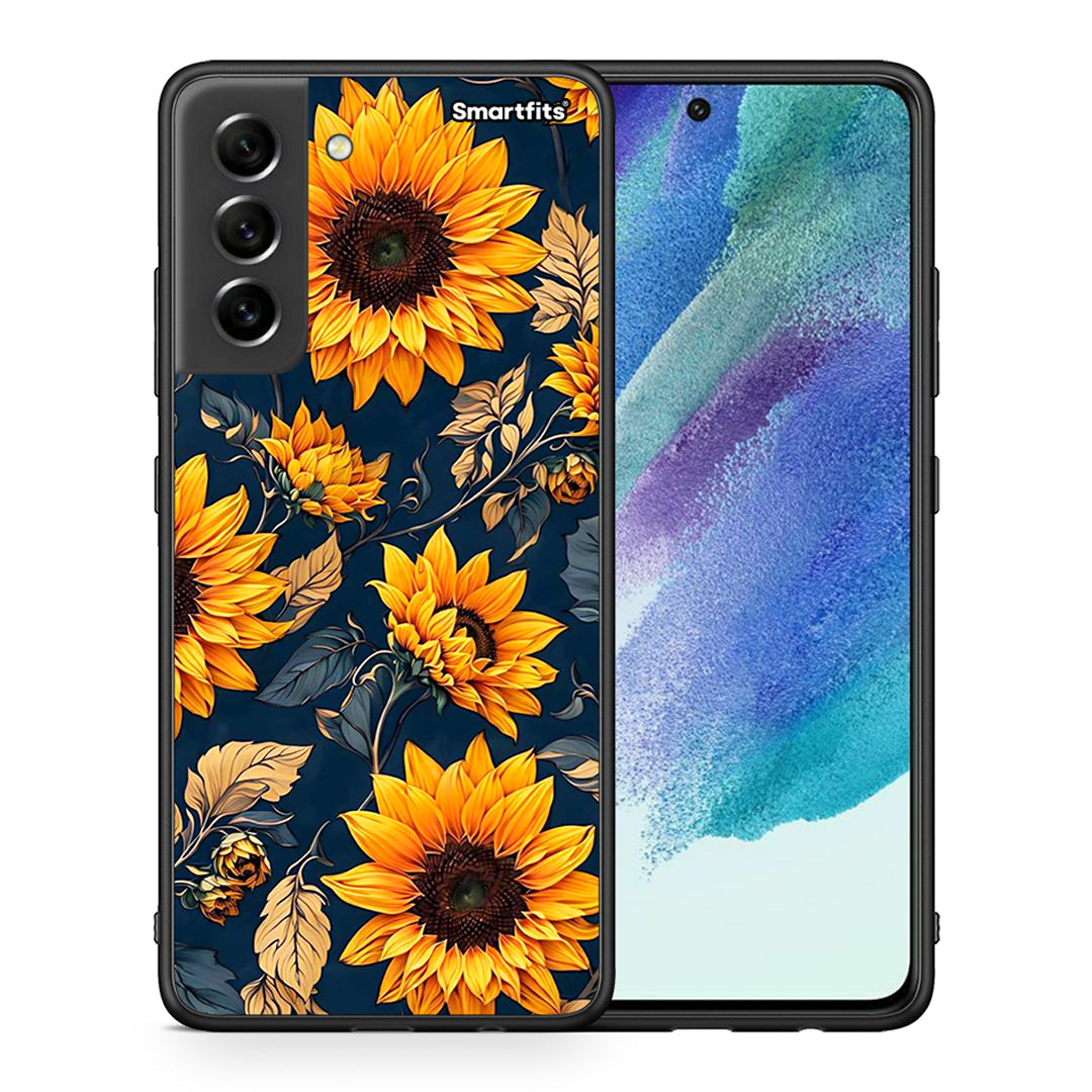 Θήκη Samsung S21 FE Autumn Sunflowers από τη Smartfits με σχέδιο στο πίσω μέρος και μαύρο περίβλημα | Samsung S21 FE Autumn Sunflowers case with colorful back and black bezels