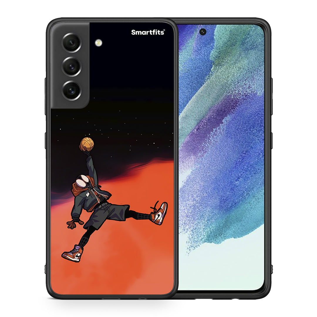 Θήκη Samsung S21 FE Basketball Hero από τη Smartfits με σχέδιο στο πίσω μέρος και μαύρο περίβλημα | Samsung S21 FE Basketball Hero case with colorful back and black bezels
