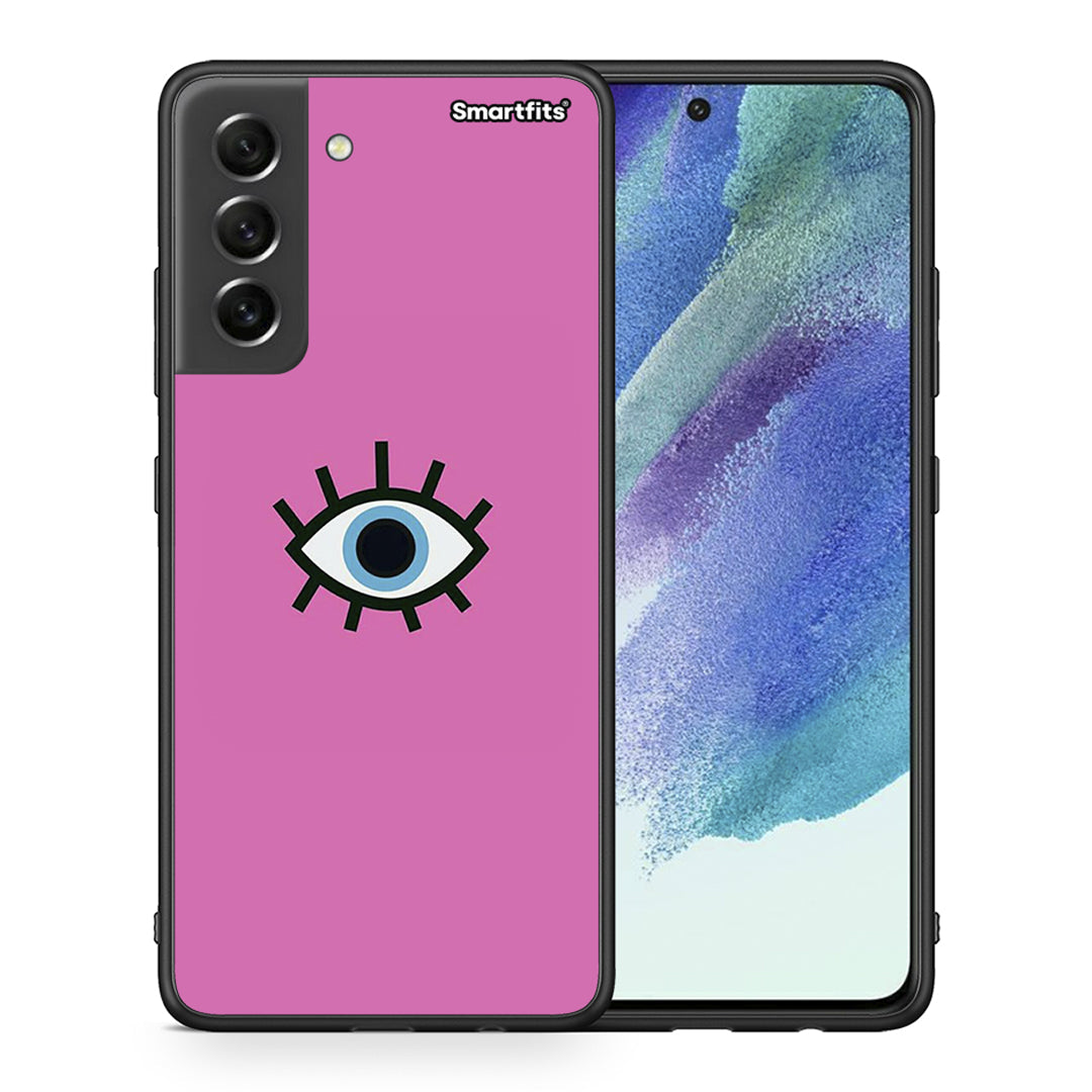 Θήκη Samsung S21 FE Blue Eye Pink από τη Smartfits με σχέδιο στο πίσω μέρος και μαύρο περίβλημα | Samsung S21 FE Blue Eye Pink case with colorful back and black bezels