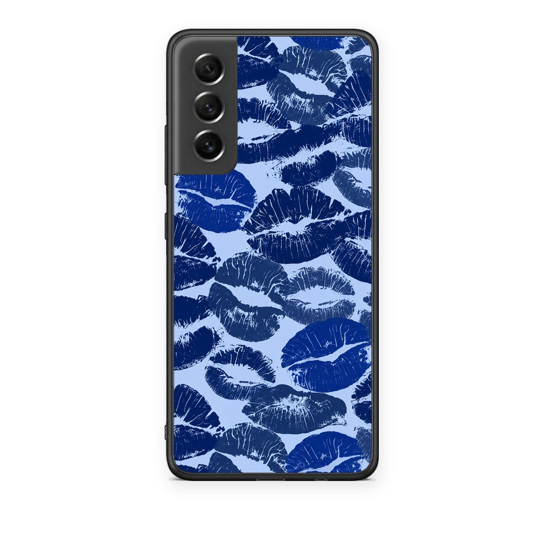 Θήκη Samsung Galaxy S21 FE Blue Lipstick Kisses από τη Smartfits με σχέδιο στο πίσω μέρος και μαύρο περίβλημα | Samsung Galaxy S21 FE Blue Lipstick Kisses case with colorful back and black bezels