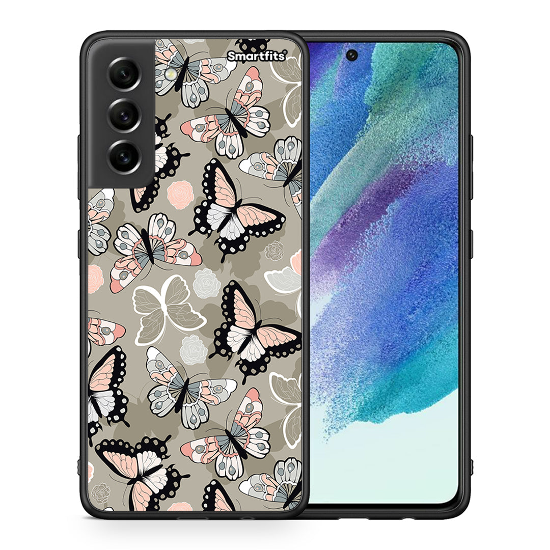 Θήκη Samsung S21 FE Butterflies Boho από τη Smartfits με σχέδιο στο πίσω μέρος και μαύρο περίβλημα | Samsung S21 FE Butterflies Boho case with colorful back and black bezels