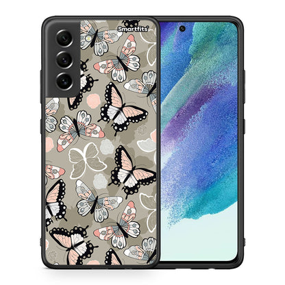 Θήκη Samsung S21 FE Butterflies Boho από τη Smartfits με σχέδιο στο πίσω μέρος και μαύρο περίβλημα | Samsung S21 FE Butterflies Boho case with colorful back and black bezels