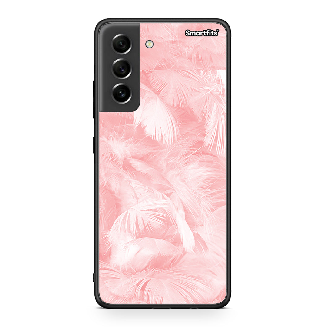 33 - Samsung S21 FE Pink Feather Boho case, cover, bumper