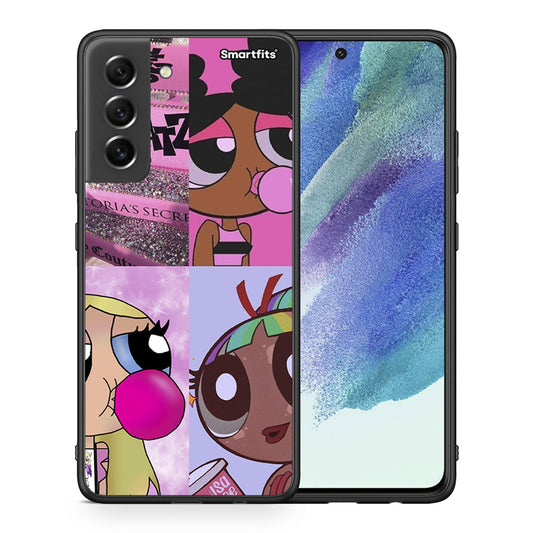 Θήκη Αγίου Βαλεντίνου Samsung S21 FE Bubble Girls από τη Smartfits με σχέδιο στο πίσω μέρος και μαύρο περίβλημα | Samsung S21 FE Bubble Girls case with colorful back and black bezels