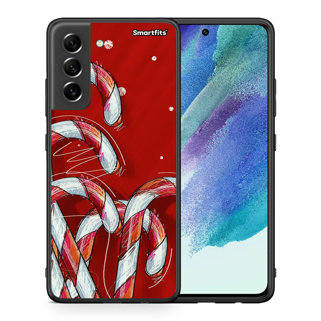 Θήκη Samsung S21 FE Candy Cane από τη Smartfits με σχέδιο στο πίσω μέρος και μαύρο περίβλημα | Samsung S21 FE Candy Cane case with colorful back and black bezels