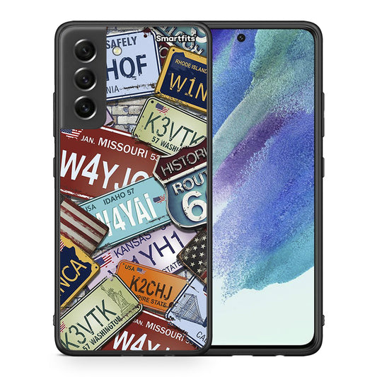 Θήκη Samsung S21 FE Car Plates από τη Smartfits με σχέδιο στο πίσω μέρος και μαύρο περίβλημα | Samsung S21 FE Car Plates case with colorful back and black bezels