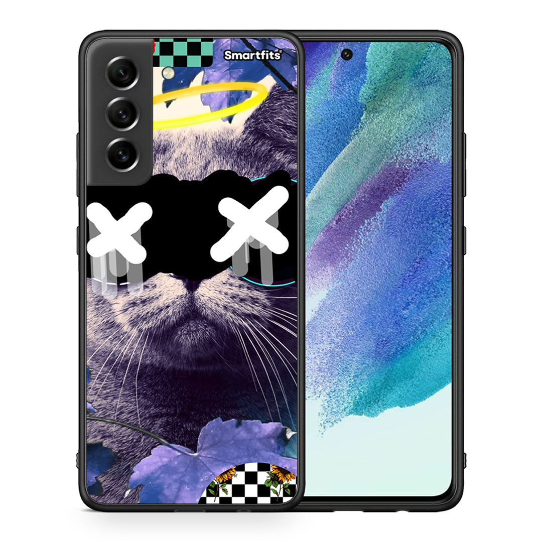 Θήκη Samsung S21 FE Cat Collage από τη Smartfits με σχέδιο στο πίσω μέρος και μαύρο περίβλημα | Samsung S21 FE Cat Collage case with colorful back and black bezels