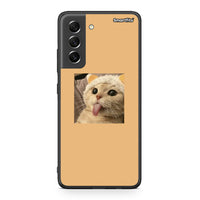 Thumbnail for Samsung S21 FE Cat Tongue θήκη από τη Smartfits με σχέδιο στο πίσω μέρος και μαύρο περίβλημα | Smartphone case with colorful back and black bezels by Smartfits