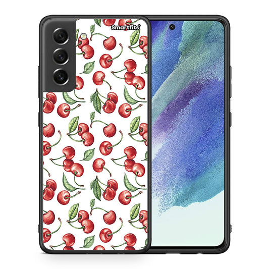 Θήκη Samsung S21 FE Cherry Summer από τη Smartfits με σχέδιο στο πίσω μέρος και μαύρο περίβλημα | Samsung S21 FE Cherry Summer case with colorful back and black bezels