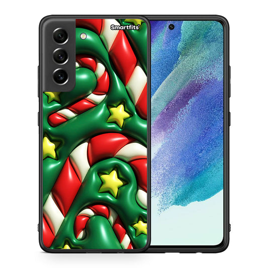 Θήκη Samsung S21 FE Christmas Bubbles από τη Smartfits με σχέδιο στο πίσω μέρος και μαύρο περίβλημα | Samsung S21 FE Christmas Bubbles case with colorful back and black bezels
